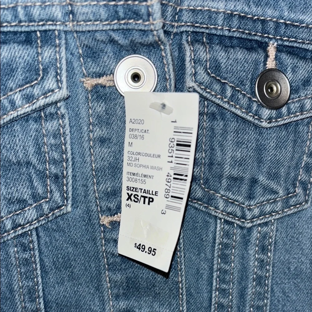 THE PLACE Blue and Pink Cropped Jean Jacket with Hood size 4